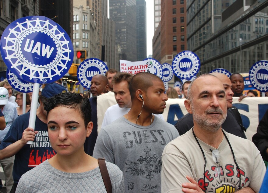 United Auto Worker contingent at a protest in New York.