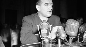 Sen. Joseph R. McCarthy (R-Wisc.) testifies in Washington, March 8, 1950, before a Senate foreign relations subcommittee named to hear his charges that Communists have infiltrated the State Department. McCarthyism gave rise to a wave of anti-LGBT discrimination in government known as the "lavender scare." (Herbert K. White/AP)