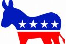 A red, white, and blue donkey, symbolizing the Democratic party