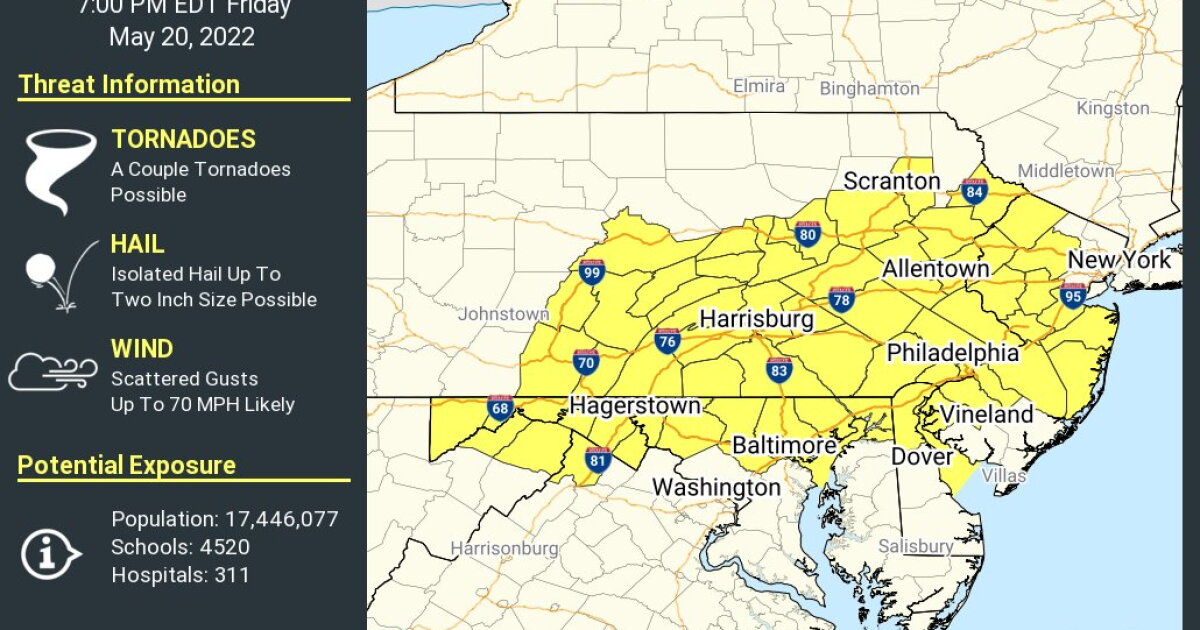 Tornado watch issued for parts of Maryland, Delaware, and Virginia