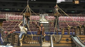 "Captain" Tim Woodson shows off his pirate ship at the Progressive Insurance St. Louis Boat and Sportshow.