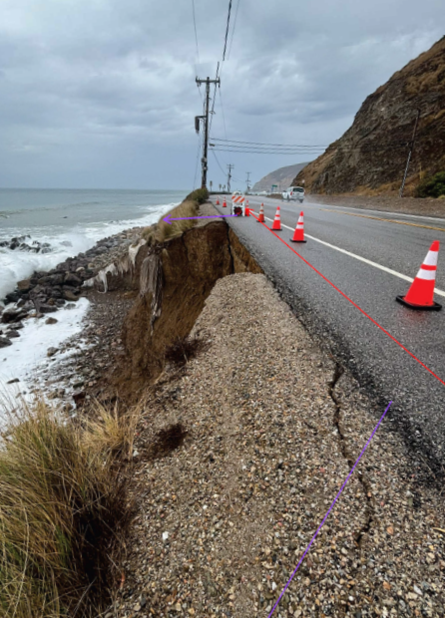A section of the Pacific Coast Highway near Deer Creek Road in Ventura County damaged by the heavy waves which hit the coast around Labor Day.