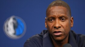 Mavericks President Masai Ujiri speaks to reporters during a news conference addressing the departure of the NBA basketball team's head coach Jason Kidd, Wednesday, May 20, 2026, in Dallas. 