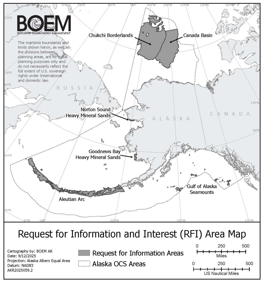 BOEM's map of potential leasing areas off the coast of Alaska.