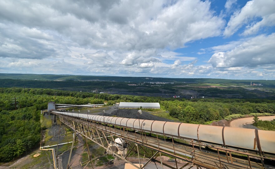 Coal waste sits in the background of the Gilberton Power Company – John B. Rich Memorial Power Station in Frackville. The waste is burned to make electricity.