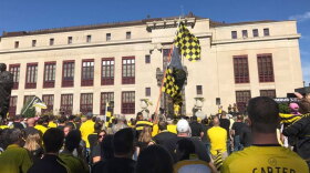 Columbus Crew SC fans gathered outside Columbus City Hall on Sunday for the Save the Crew rally. 