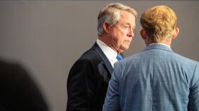 U.S. Sen. Roger Marshall prepares to speak to a group of Kansas business leaders on Aug. 27, 2026, in Olathe.
