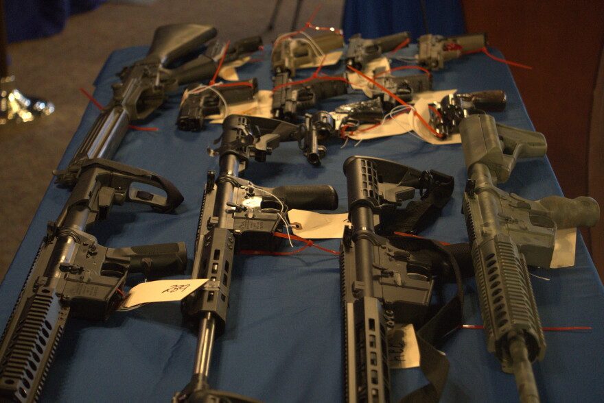 A collection of guns purchased at a buyback event in Rochester hosted by the State Attorney General's Office on Tuesday, Oct. 20, 2026.
