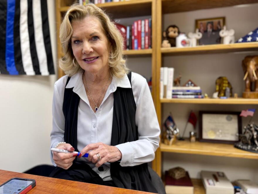 Kathleen Winn, chair of the Pima County Republican Party in Tucson, does not believe Democrats do as well as recent polls suggest. (Peter O'Dowd/Here & Now)