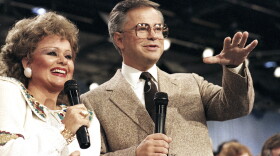 FILE -FILE - Jim And Tammy Faye Bakker talk to their television audience, Aug. 20, 1986 at their PTL Ministry in Fort Mill, S.C. (AP Photo/Lou Krasky, File)