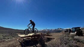 A biker rides on the new seesaw feature at the Trailside Bike Park.