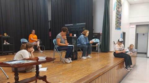 A group of actors practicing their lines on stage