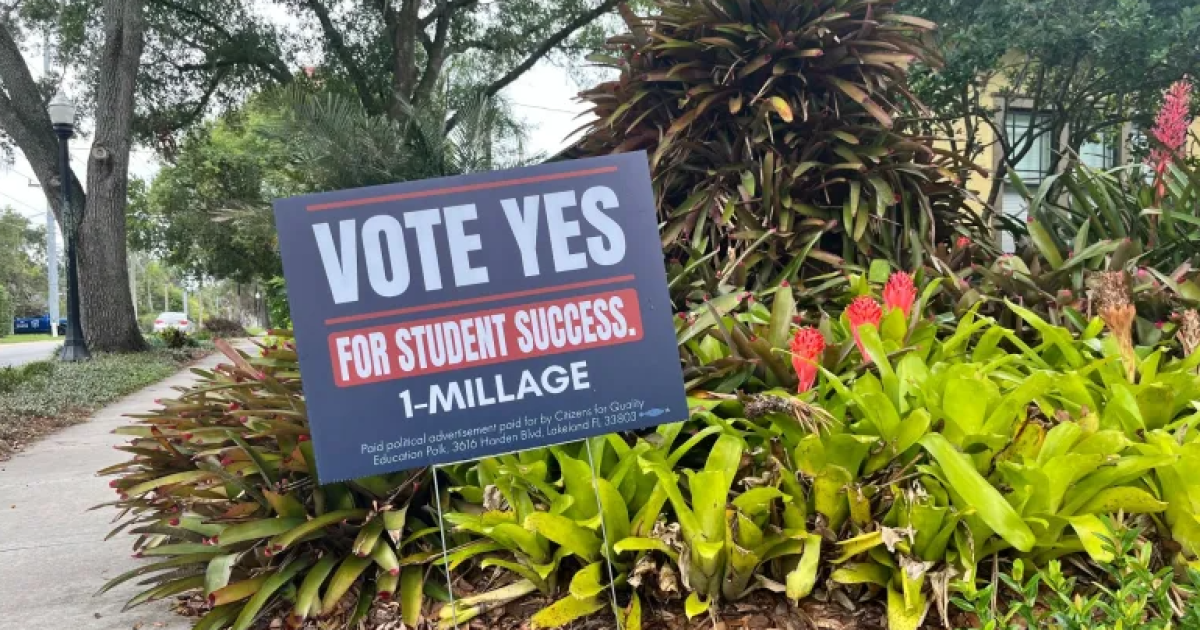 A sign in support of the 1-mill increase outside a home on Frank Lloyd Wright Way.