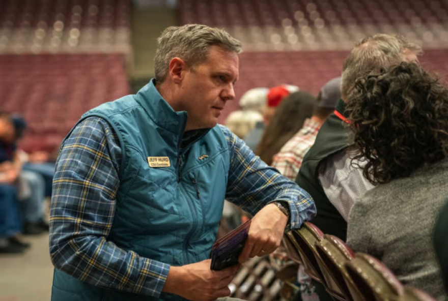 FILE, GOP Rep. Jeff Hurd at the Colorado State Fairgrounds in Pueblo when he was a candidate for the 2024 Republican 3rd Congressional District Assembly, April 5, 2024.