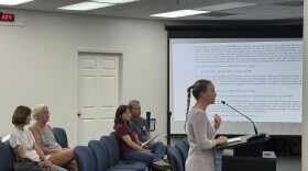Lauren Rushing, the consultant NUE project manager and principal planner, speaks to the Lake City Council during Thursday's first hearing of her company's mobility plan. (Ethan Pettus/WUFT N