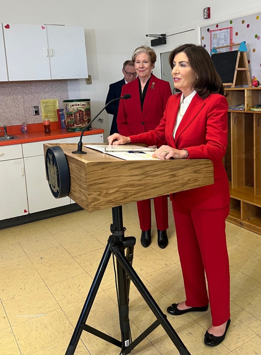  Gov. Kathy Hochul speaks to the media on Dec. 20, 2023.