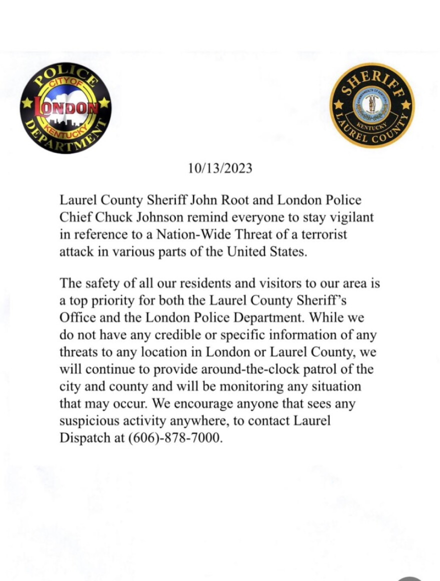 The Laurel County Sheriffs Office and London Police Department posted this joint message Oct. 13.
