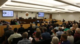 Attorneys, advocates and other Kentuckians gathered last year at the Kentucky Public Service Commission for a hearing about Kentucky’s largest utility requesting to build new gas-fired power plants. (Liam Niemeyer/Kentucky Lantern)