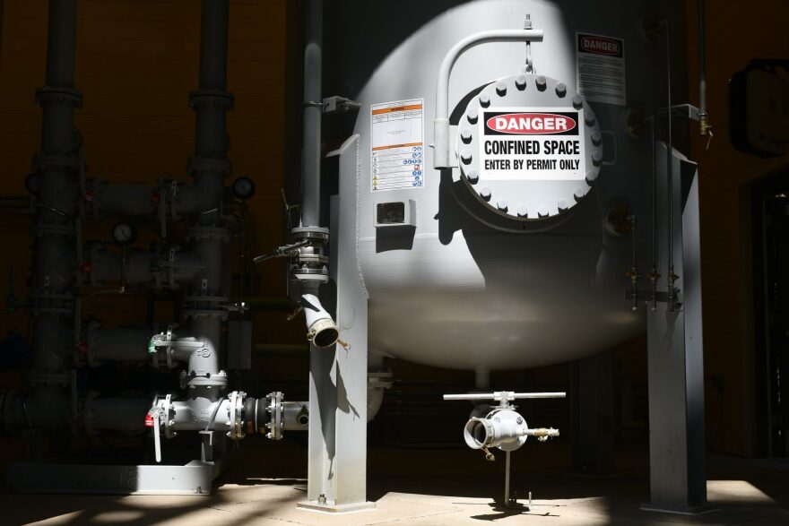 Detailed view on the newly installed system to filter out PFAS Forever Chemicals at Well #2 of the Horsham Water and Sewer Authority facility in Horsham, Pa., on August 22, 2019.