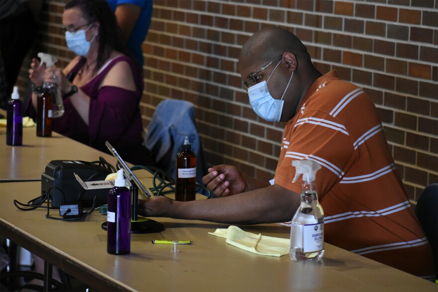 A poll worker during the May 2020 primary election in Indiana.