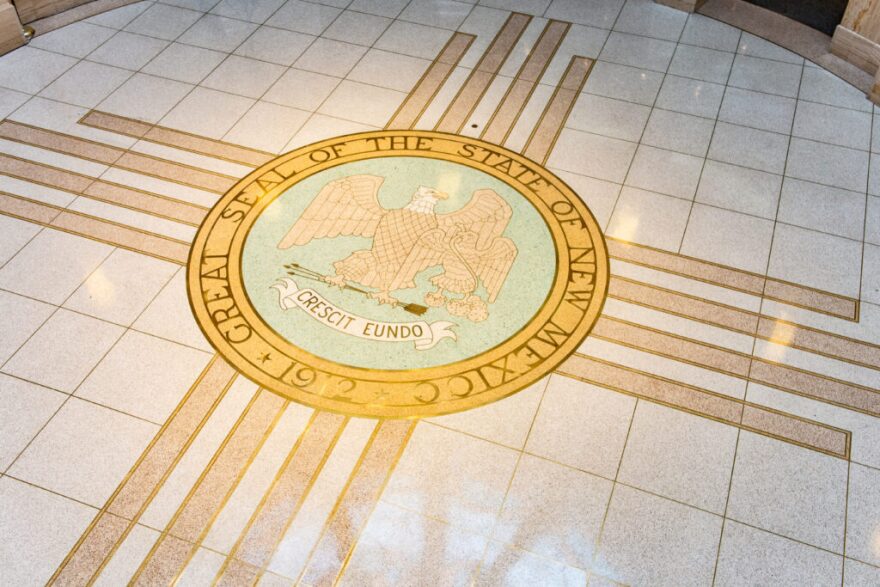 The Seal of the State of New Mexico inside the Roundhouse on Jan. 10, 2024. (Photo by Anna Padilla for Source NM)