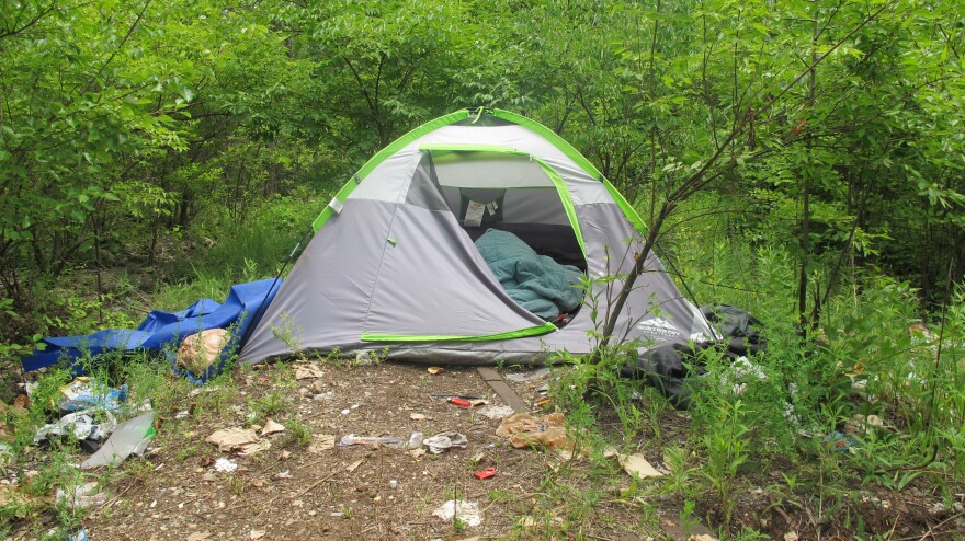 A tent at a homeless encampment in Columbus.
