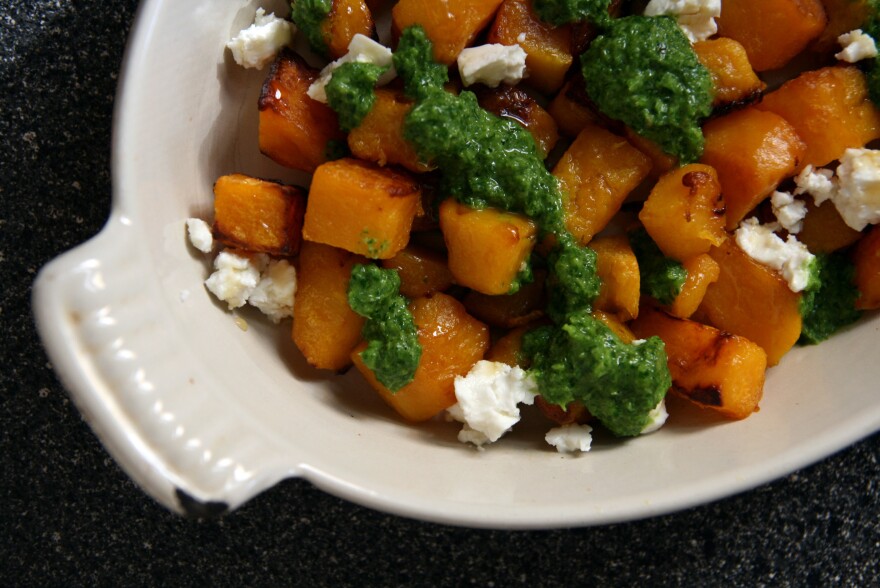 Honey-Roasted Smashed Winter Squash With Feta And Zhoug