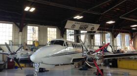 File photo of a Beechcraft King Air B200 turboprop aircraft at the Washington State Patrol aviation facility at the Olympia Airport. CREDIT: AUSTIN JENKINS