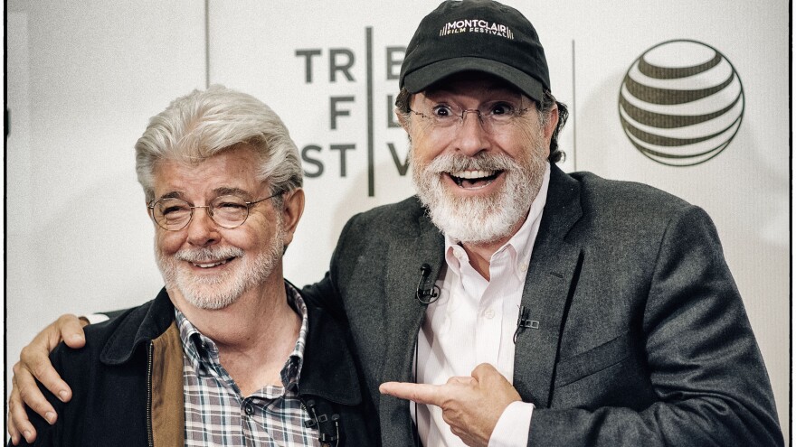 George Lucas and Stephen Colbert talked on Friday at an event at the Tribeca Film Festival.