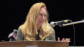 Dupont resident Lorraine Piechota shares her concerns about the proposed 'Scranton Beltway' project during a public hearing Wednesday evening, Oct. 28, 2026 at Pittston Area High School.