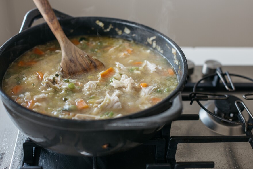 Adeena Sussman cooks chicken soup in her kitchen on Sept. 1, 2023.