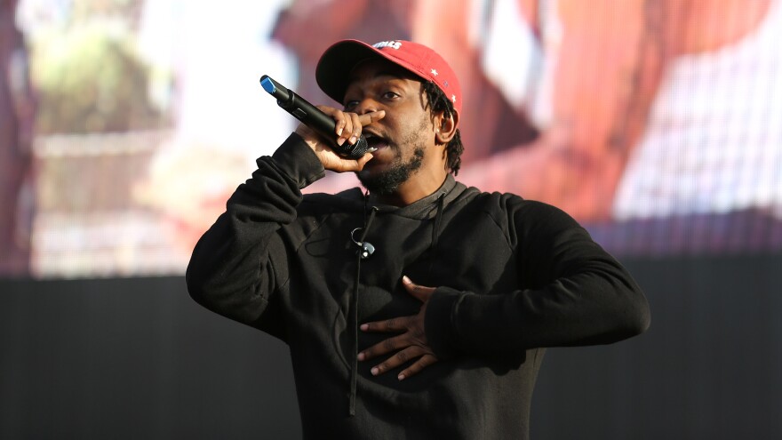 Kendrick Lamar on stage in July. His album <em>To Pimp A Butterfly</em> is nominated for the Album of the Year Grammy.