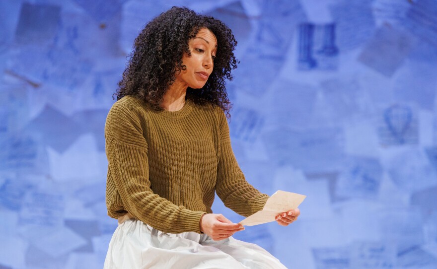 Sabrina Sloan stars as Sally Hemings during an open rehearsal of "Sally: A Solo Play," at the Wharton Center in East Lansing, Mich., on Feb. 10, 2026. The show is making its world premiere on Feb. 19, 2026.