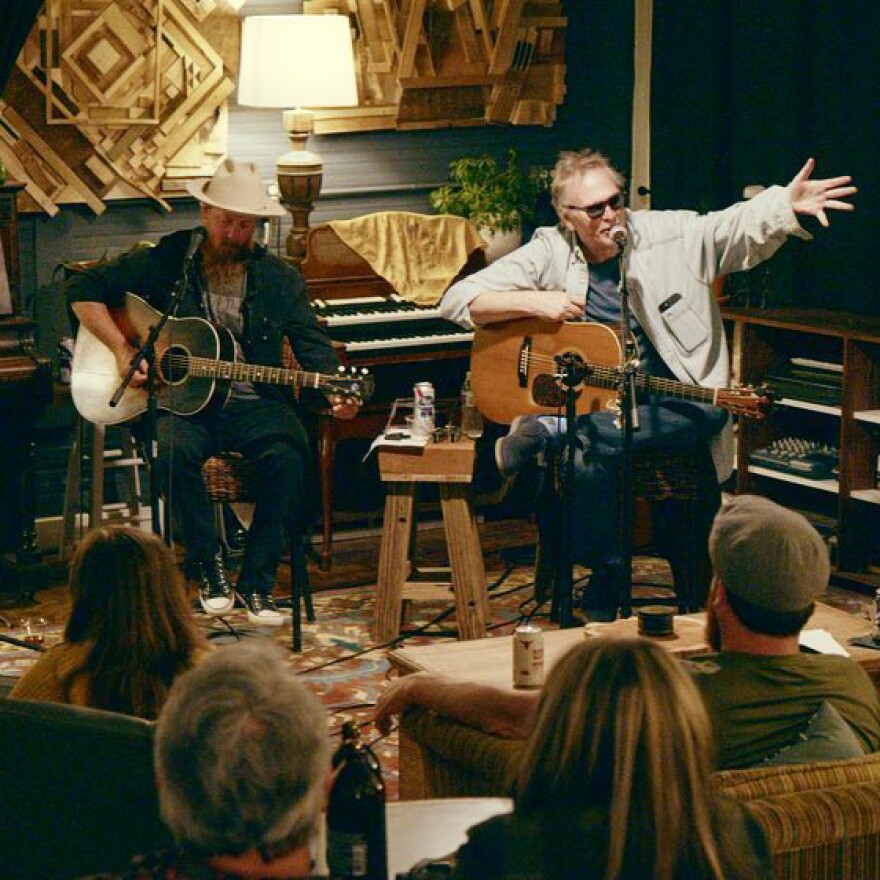 Lew Card, left & Roger Alan Wade, right in The Woodshop.