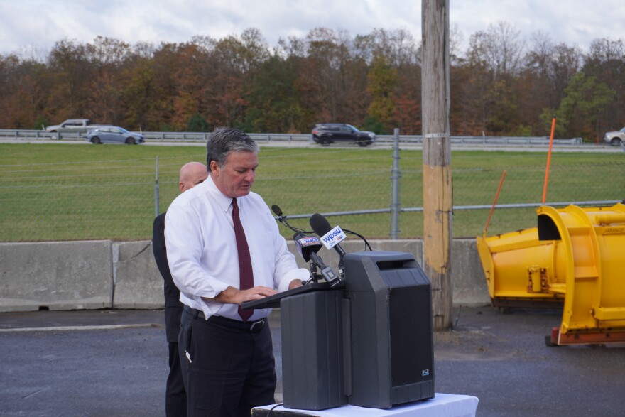 PennDOT Secretary Mike Carroll spoke at a new truck parking location Wednesday next to the Bellwood on-ramp of Interstate 99.