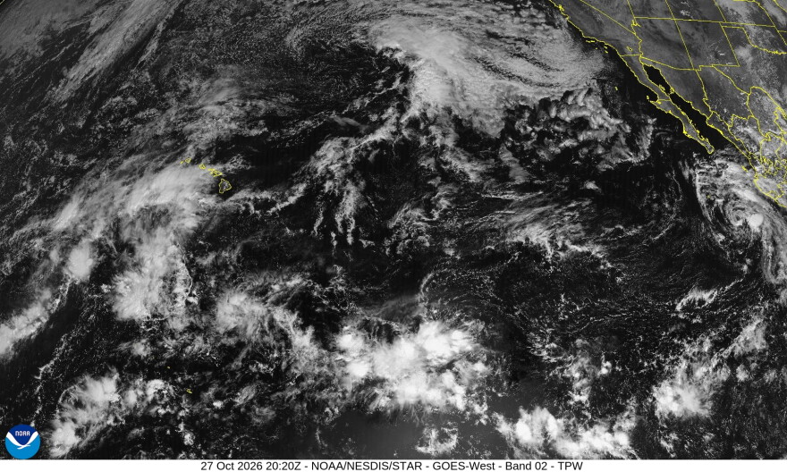 A satellite image via the National Weather Service from Tuesday, Oct. 27, 2026, shows the weather disturbance coming toward Hawaiʻi.