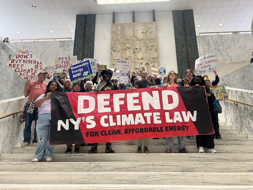 Protestors marched from the Legislative building to the NYS Capitol protesting Hochul's amendments. 