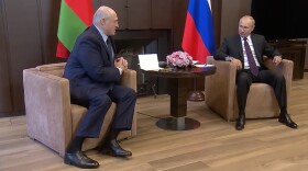 Russian President Vladimir Putin (right) met with Belarusian President Alexander Lukashenko in Sochi, Russia, on Monday.