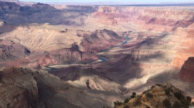 Atop the Desert View Watchtower at the Grand Canyon.