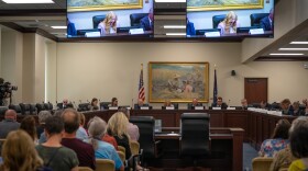 The Utah Legislative Redistricting Committee holds a public meeting at the Utah State Capitol in Salt Lake City, Sept. 24, 2025. Republican Rep. Candice Pierucci, the co-chair, speaks as a packed audience listens.