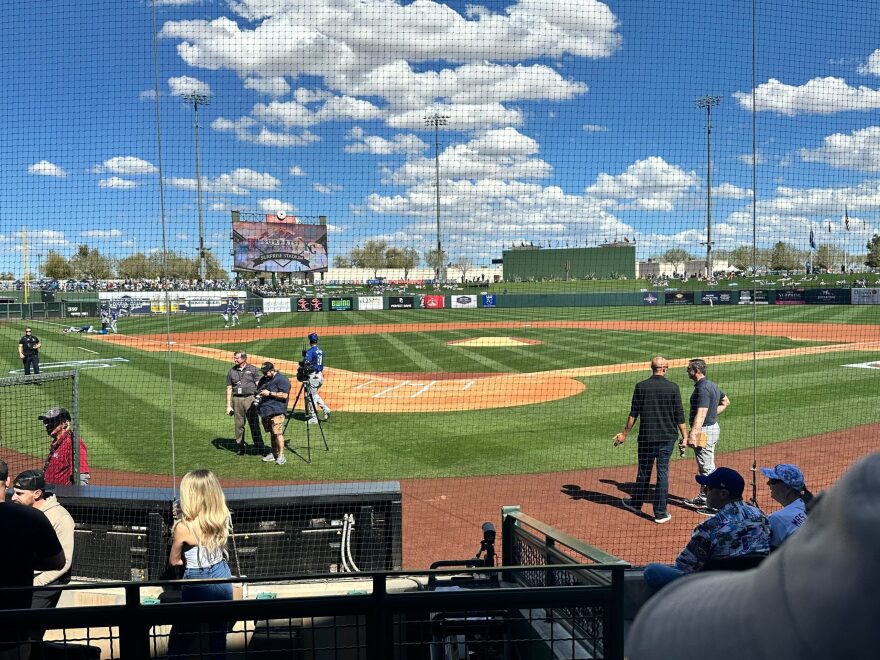 Looking across a baseball field