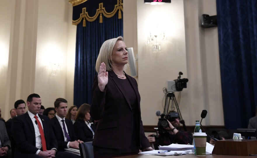 Homeland Security Secretary Kirstjen Nielsen is sworn in to testify on Capitol Hill. She says there is a growing problem with "fake families" at the border and children being used as pawns.