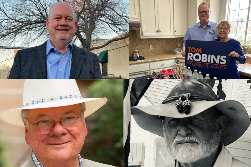 Edmond mayoral candidates, clockwise from top left: Mark Nash, Tom Robins, Leonard Scott, David Hornbeek
