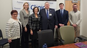 Department of Human Services Secretary Dr. Val Arkoosh, center, gathers with local elected officials, including Scranton Mayor Paige Cognetti and Lackawanna County Commissioner Bill Gaughan during a visit to the Scranton Primary Health Care Center on Tuesday, Nov. 26. Arkoosh learned from providers and patients and discuss the Shapiro Administration’s Maternal Health Strategic Plan.