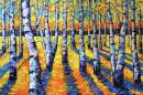 A forest of aspen trees with golden leaves  representing the shift to autumn.
