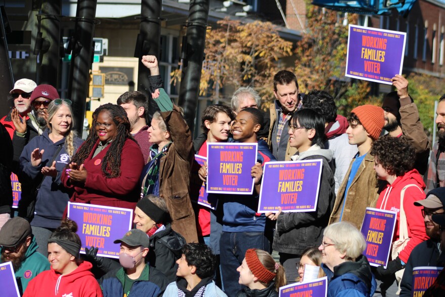 Politicians, party and union members gathered on the Ithaca Commons Sunday morning.