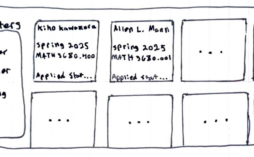 Early sketches of Ben Wilcox's website design he did with pen and paper. 