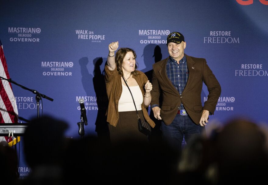 Pennsylvania state Sen. Doug Mastriano with his wife at on election night 2022.