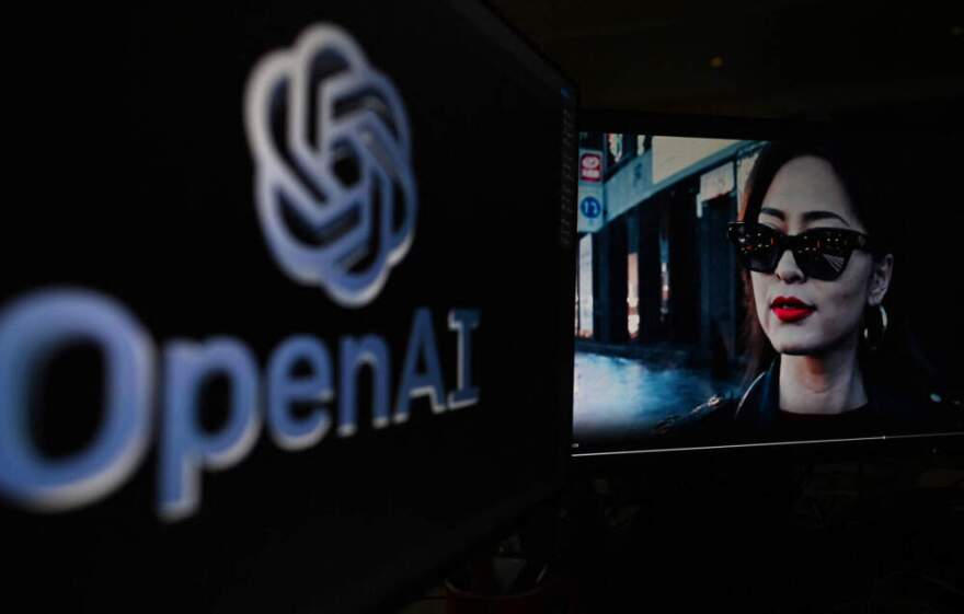 A photo shows a frame of a video generated by a new intelligence artificial tool, dubbed "Sora", unveiled by the company OpenAI, in Paris on February 16, 2024.  (Stefano Rellandini/AFP via Getty Images)
