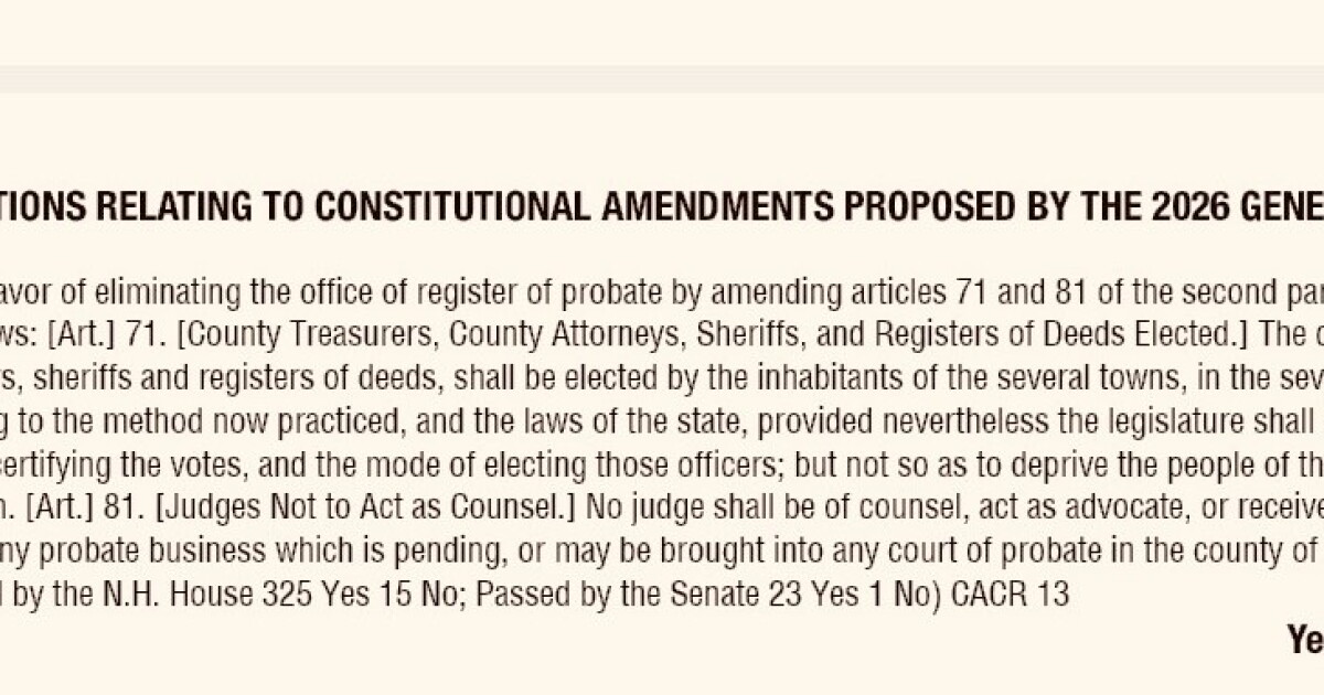 NH voters asked to remove defunct ‘Register of Probate’ job from state Constitution